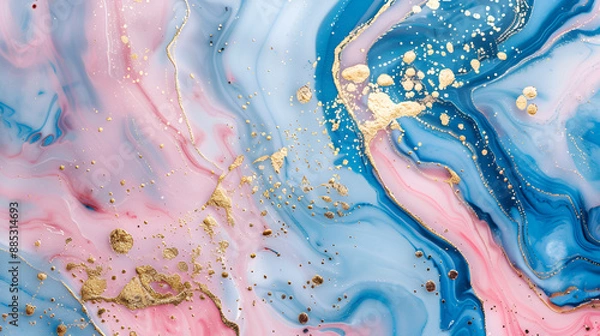 Obraz Luxurious Abstract Pink and Blue Marble Texture with Gold Splashes