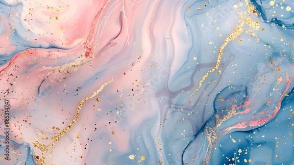 Obraz Luxurious Abstract Pink and Blue Marble Texture with Gold Splashes