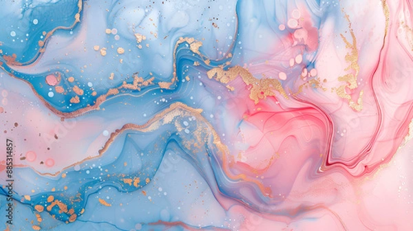Obraz Luxurious Abstract Pink and Blue Marble Texture with Gold Splashes