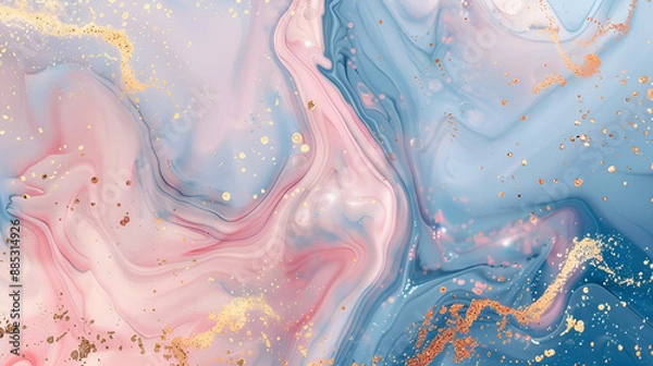 Obraz Luxurious Abstract Pink and Blue Marble Texture with Gold Splashes