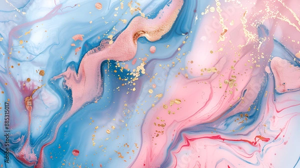 Obraz Luxurious Abstract Pink and Blue Marble Texture with Gold Splashes