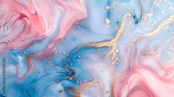 Obraz Luxurious Abstract Pink and Blue Marble Texture with Gold Splashes