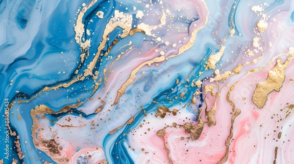 Obraz Luxurious Abstract Pink and Blue Marble Texture with Gold Splashes