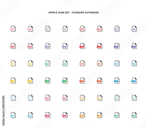 Fototapeta Collection of document type icon according to file extension
