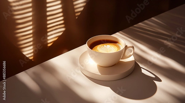 Fototapeta close up of a cup of coffee on a table Generative Ai
