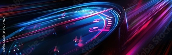 Fototapeta illustration of a black speedometer with purple lines on a black background