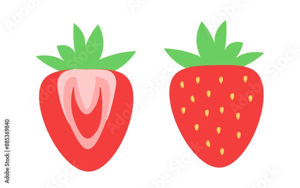 Fototapeta Strawberry set icons. Strawberries in the cut icon. Flat style. Vector icons.