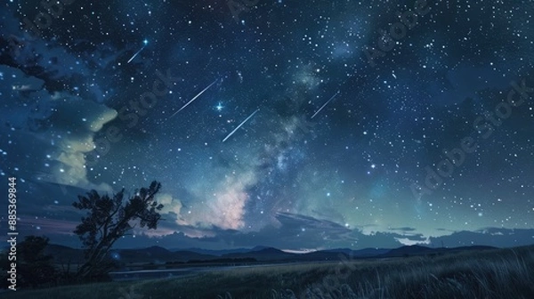 Fototapeta Night sky with a meteor shower