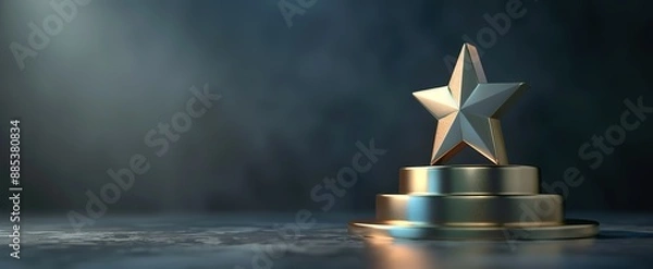 Fototapeta  a gold star trophy in a room with a light beam from the side