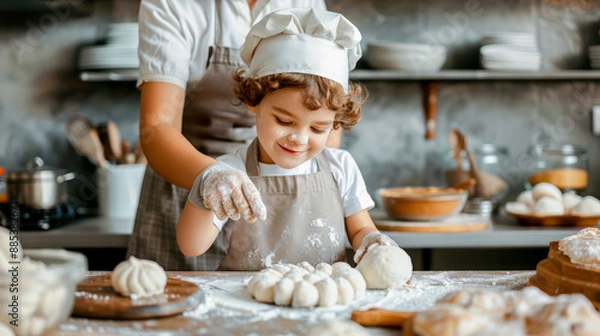 Fototapeta Generations in the Kitchen Joyful Baking Session with Elderly Women Man and a Young Child  Embracing Family Traditions and Creating Cherished Memories Through Cooking Together Brainstorming Magazine