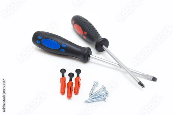 Fototapeta Two screwdrivers and screws