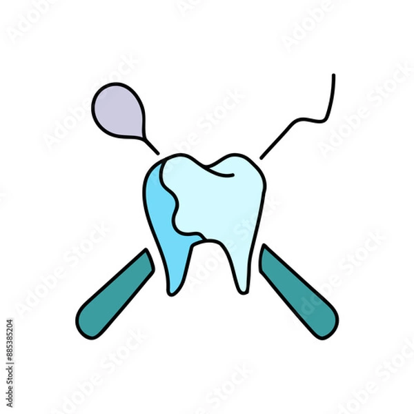 Fototapeta dentist tooth and tools hand drawn color vector illustration
