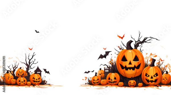 Obraz halloween background with pumpkins and bats.