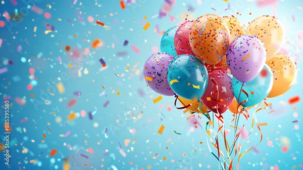 Obraz Fun birthday card with colorful balloons and confetti for a kid's celebration