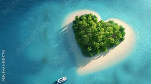 Fototapeta a tropical heart shaped island Generative Ai
