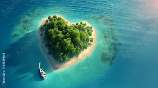 Fototapeta a tropical heart shaped island Generative Ai
