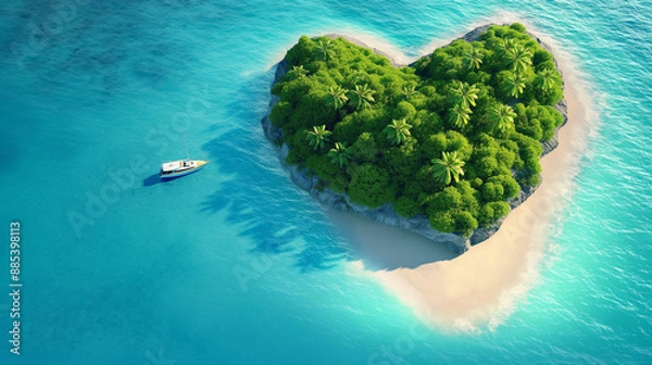 Fototapeta a tropical heart shaped island Generative Ai