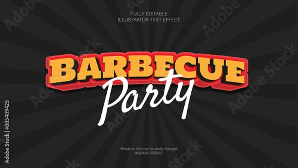 Fototapeta A vibrant and fully editable Illustrator text effect perfect for Barbecue Party invitations and event posters, featuring bold, eye-catching design elements