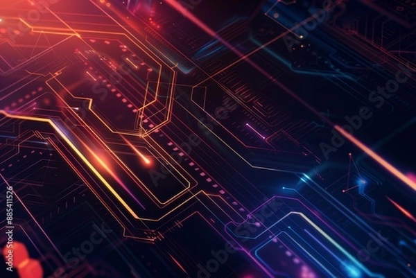 Obraz A sleek and futuristic technology background with glowing lines, circuit patterns, and a dark, modern color scheme