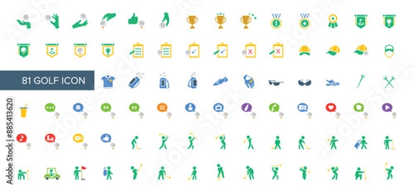 Fototapeta Set of 81 golf icon collection.Vector illustration. Perfect for logos, stats and infographics.