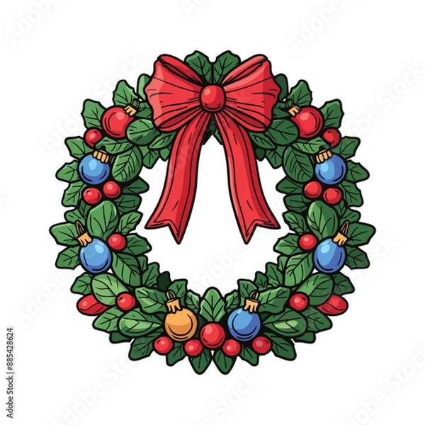Obraz Christmas wreath on white background Vector Illustration