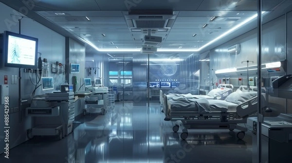 Fototapeta CuttingEdge ER Futuristic Technology and Robotic Efficiency for Rapid Diagnostics and Care