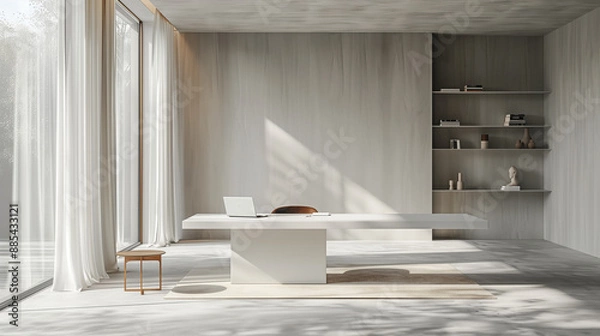 Fototapeta Minimalist Office with Large Window & Natural Light in Modern Home