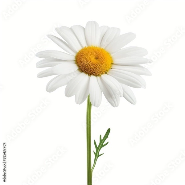 Fototapeta A single white flower with a yellow center. The flower is standing upright and is the only thing visible in the image