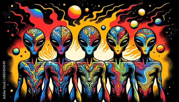 Fototapeta Cosmic Assembly. A Vibrant Gathering of Alien Entities