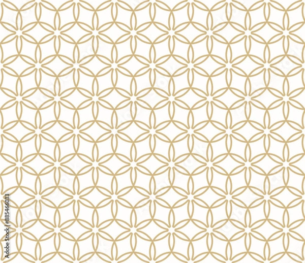 Fototapeta Abstract golden geometric seamless pattern in Islamic style. Vector ornamental linear texture, floral lattice, mesh. Traditional oriental background. Luxury gold and white ornament, repeated design