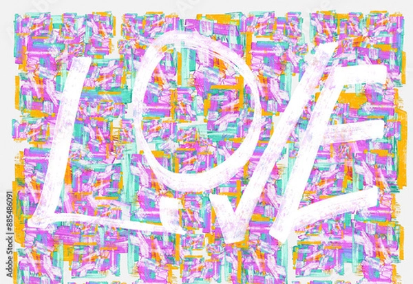 Fototapeta LOVE title on colorful paint background. Abstract Digital Art