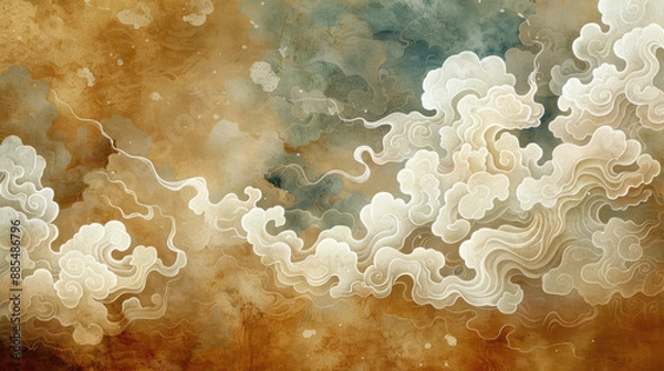Fototapeta Chinese cloud pattern texture with antique finish, classical background wallpaper