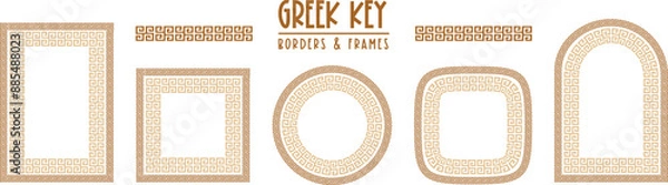 Fototapeta Greek key pattern, seamless borders collection. Decorative ancient meander, greece border ornament set with repeated geometric motif. Vector EPS10.