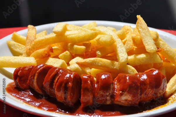 Obraz Berliner Curry-Wurst mit Pommes