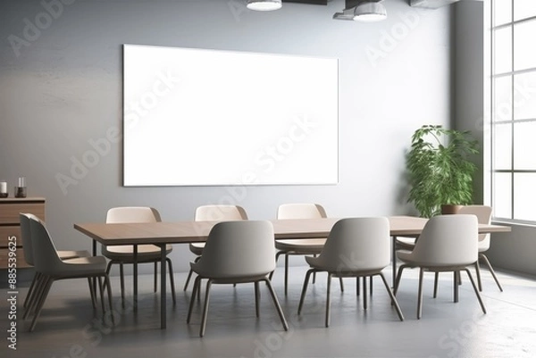 Fototapeta Modern industrial meeting rooms with minimalist design and abundant natural light.