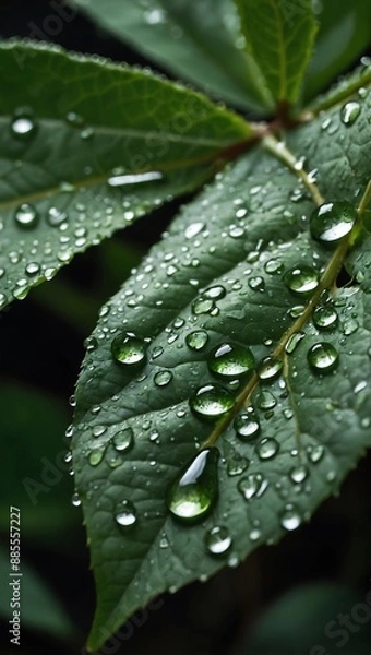 Obraz Serene image of a green leaf adorned with a water droplet, symbolizing nature's tranquility