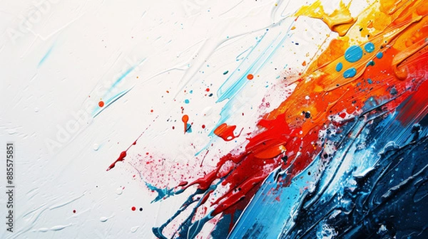 Obraz Modern abstract background with splashes of paint and bold, contrasting colors, set against a minimalist white backdrop