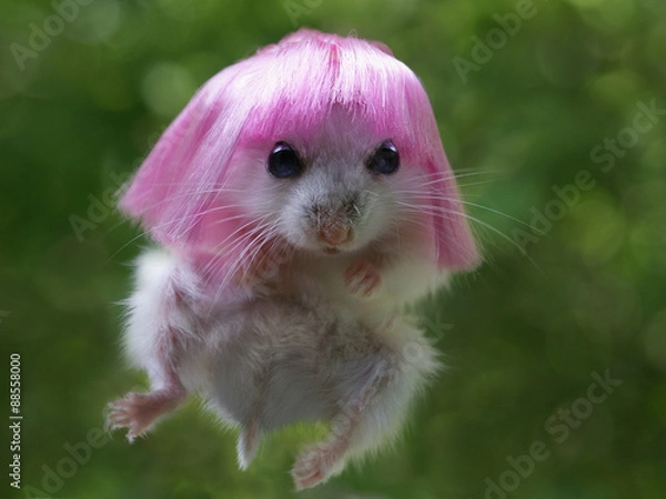 Obraz Funny hamster with pink wig