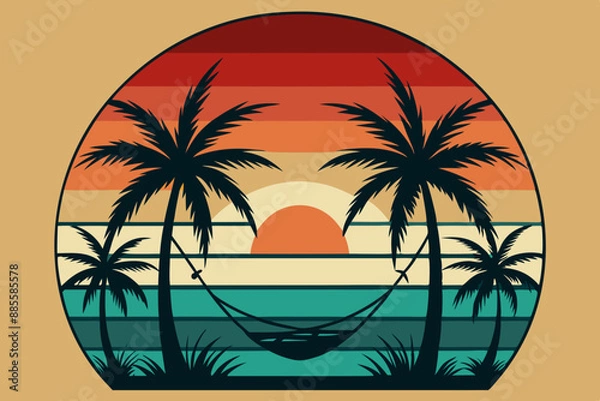 Fototapeta 

Retro and vintage summer beach vector t-shirt design with palm tree, Tropical sunset with palm trees vector graphic illustration