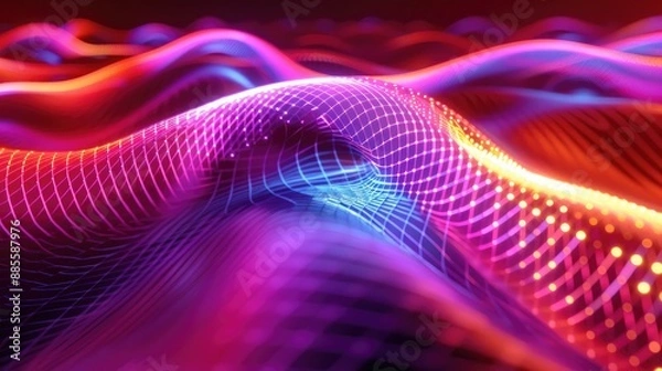 Fototapeta A captivating neon wave design featuring radiant, undulating patterns that create a sense of continuous, flowing energy.