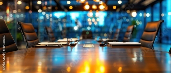 Obraz Corporate Boardroom, Focused view of chairs and table in a well-lit meeting room, Business Setting.