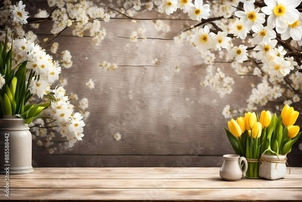 Fototapeta Table background and spring time.