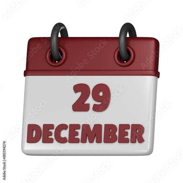 Obraz 29 December Calendar 3d icon