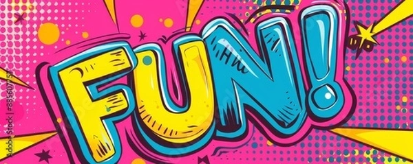 Fototapeta Vibrant pop-art banner with the word FUN in bold letters, colorful background