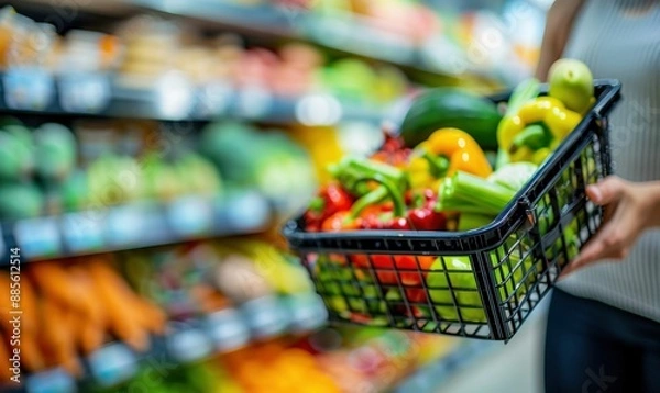 Fototapeta Person Shopping for Fresh Vegetables at Grocery Store. Generative ai.