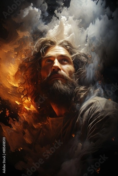 Obraz God faces portrait in the clouds jesus christ religious religious, generative IA