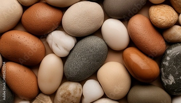 Obraz Pebbles Background Close-Up In Neutral Colors Viewed From Above.
