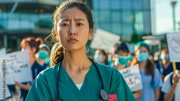 Obraz Portrait of a Nurse is wearing medical scrubs, Doctor with stethoscope 