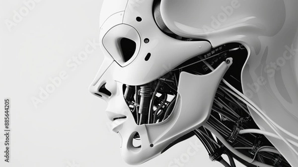 Fototapeta Concept sketch of futuristic robot, intricate mechanical details, high-resolution, monochromatic