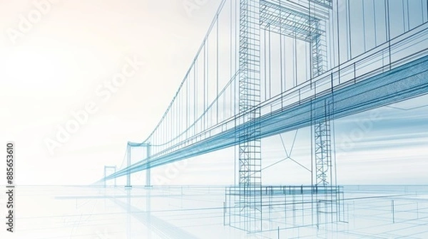 Fototapeta Hand-drawn blueprint of an innovative bridge